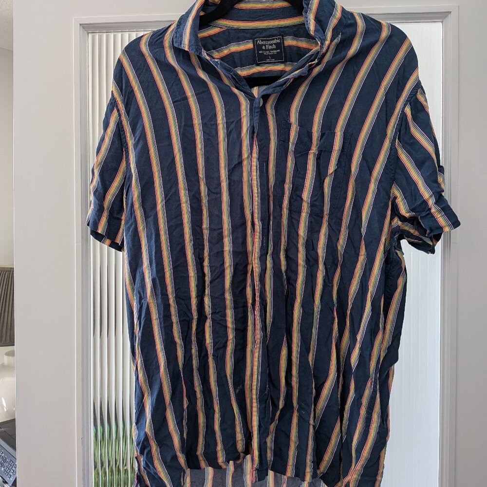Large Rainbow print Abercrombie and Fitch button up shirt